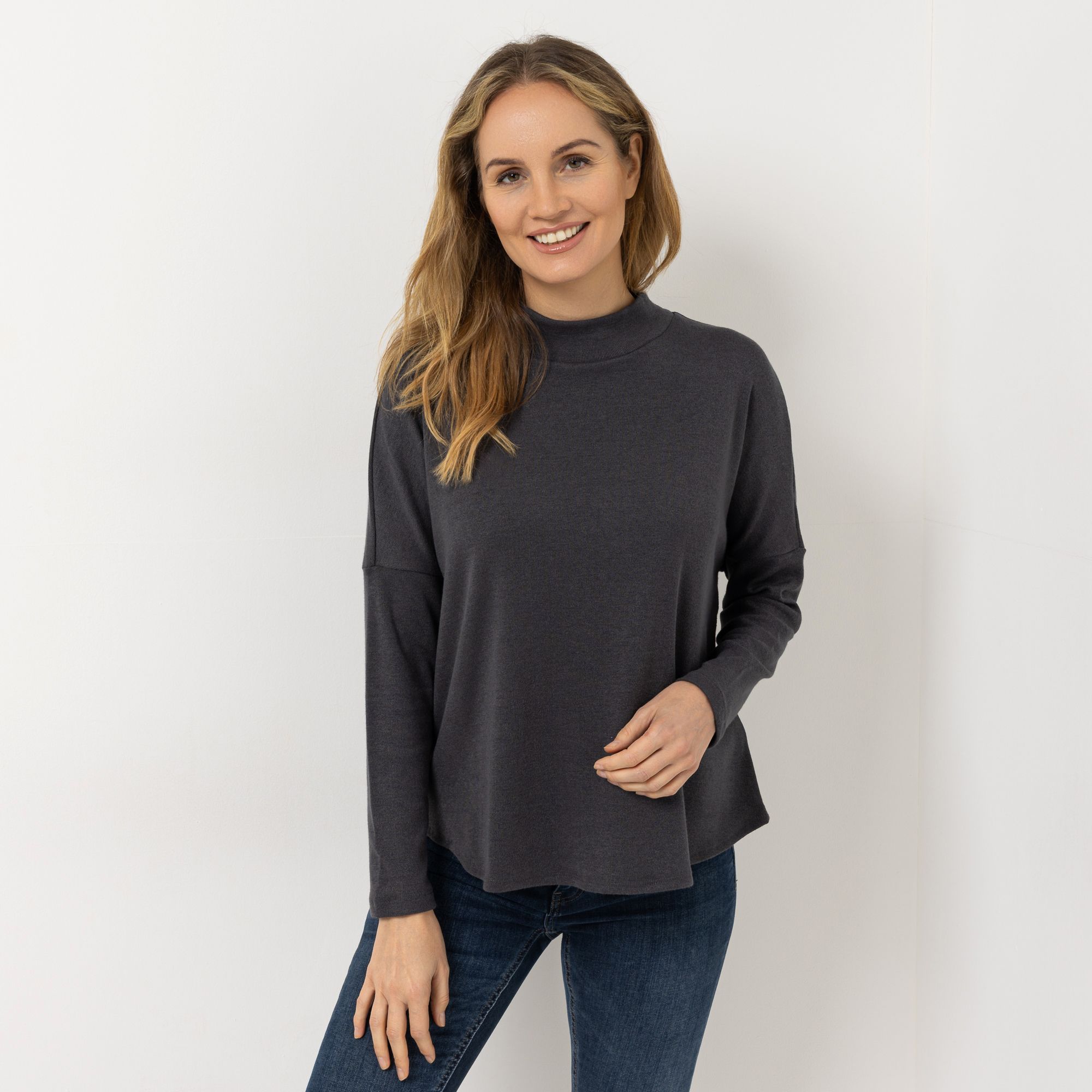 KIM & CO. Shirt, Langarm Feinstrick-Optik Rollkragen Oversize-leger weit