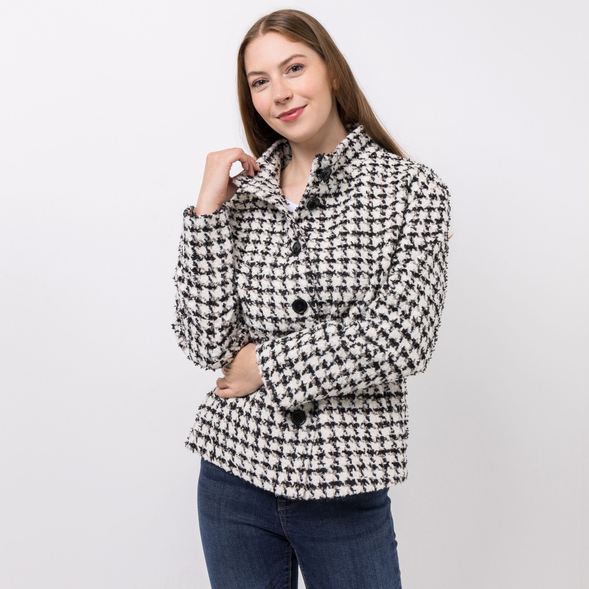 EVA LUTZ Jacke mit Stehkragen gemustert leger weit