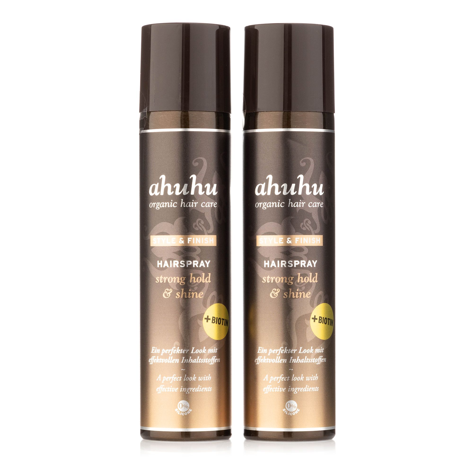 ahuhu organic hair care strong hold & shine Hairspray mit Biotin 2x300ml