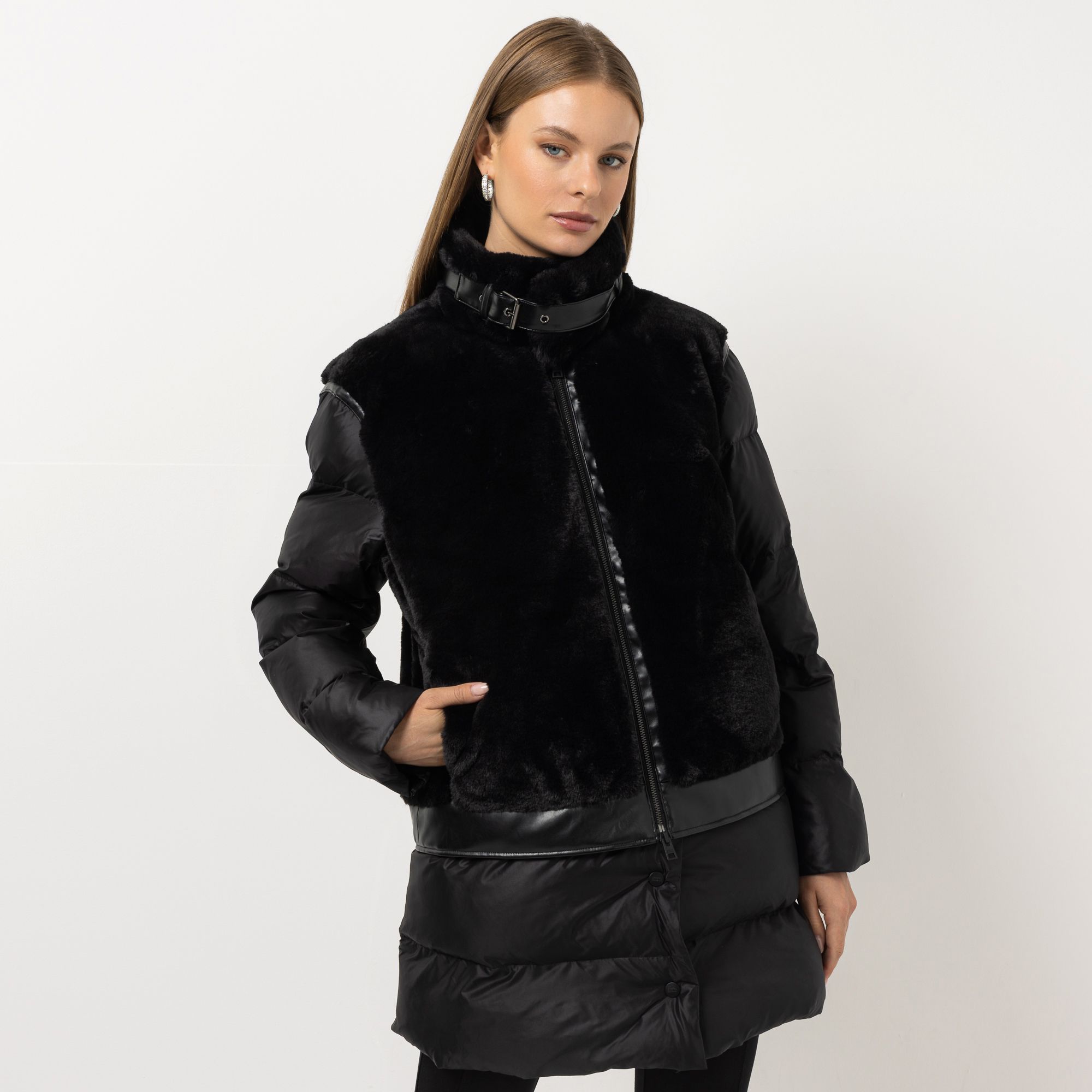 STEFFEN SCHRAUT Steppmantel mit Webpelz abnehmbarer Saum figurumspielend