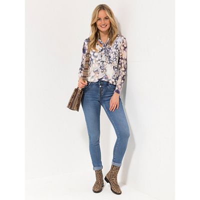 Thumbnail - DINE 'N' DANCE Jeanshose Jive 5-Pocket-Style Strasssteinknopf knöchellang