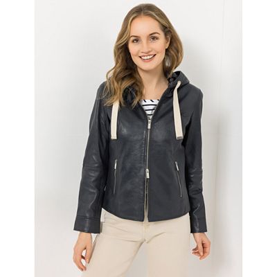 STRANDFEIN Lederjacke Lammnappa Lederkapuze figurumspielend