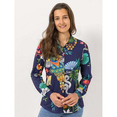 Thumbnail - ANNI FOR FRIENDS Jerseybluse Amelia Blusenkragen Knopfleiste figurumspielend