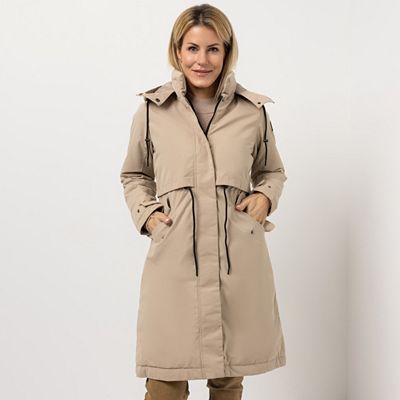 STRANDFEIN Trenchcoat wasserabweisend abnehmbare Kapuze figurumspielend