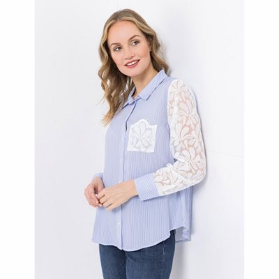 DINE 'N' DANCE Bluse, 1/1-Arm Hemdkragen Knopfleiste leger weit