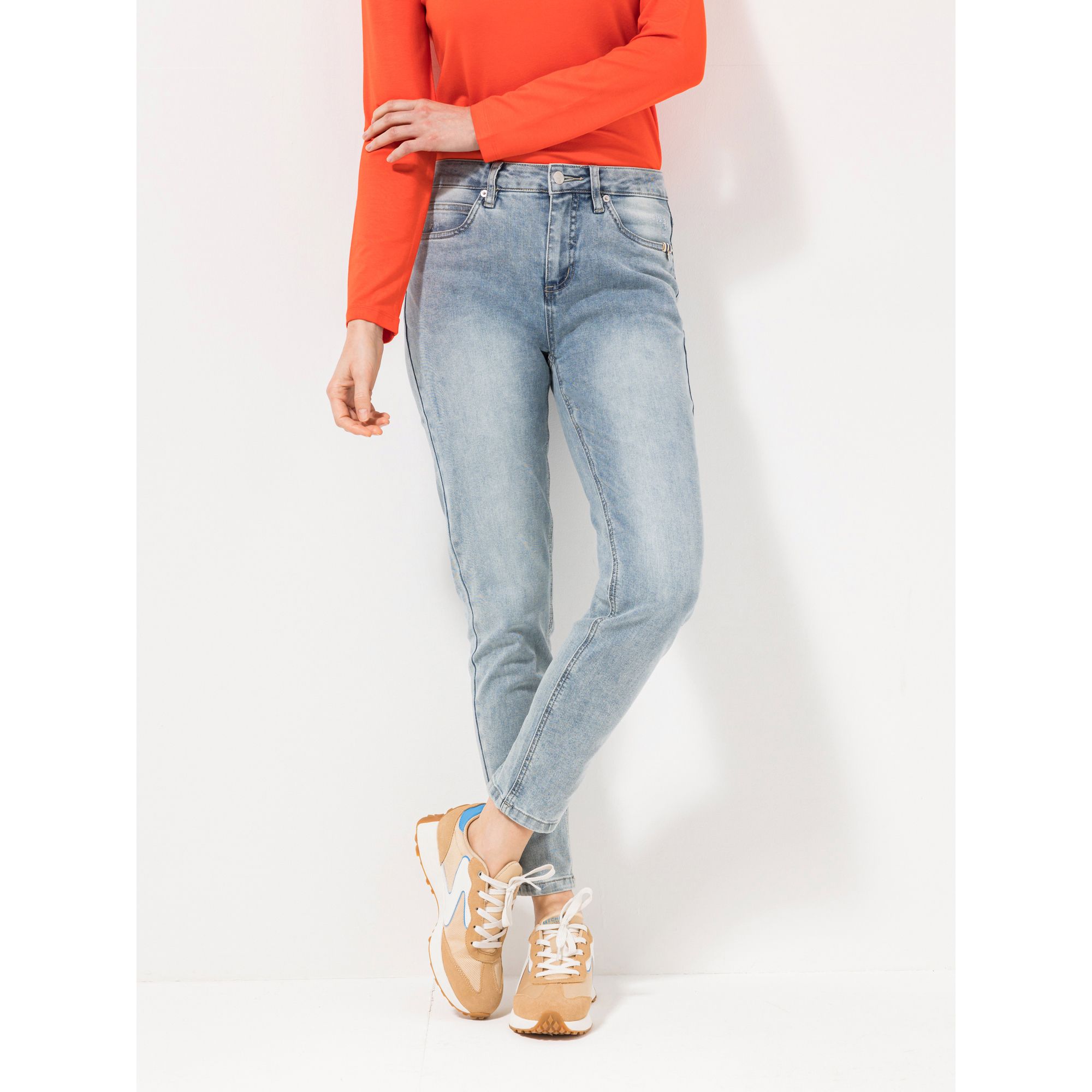 STRANDFEIN Jeanshose 5-Pocket Style knöchellang schmales Bein