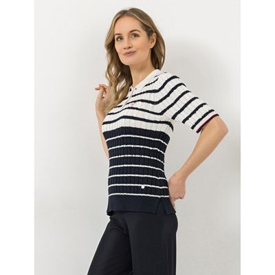 Thumbnail - STRANDFEIN Pullover, 1/2-Arm Polokragen Zopfstrick Logostrickerei