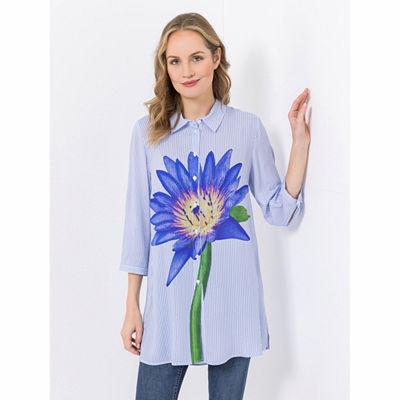 DINE 'N' DANCE Tunika, 3/4-Arm Hemdkragen Blumen Design leger weit