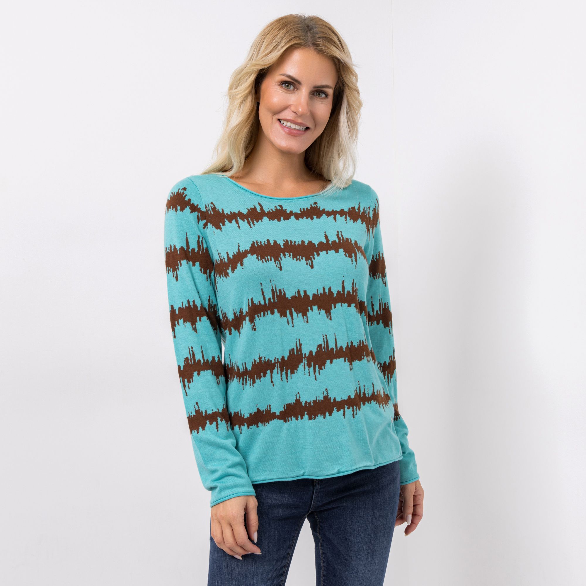 EVA LUTZ Pullover Rundhalsausschnitt Jacquardstrick figurumspielend