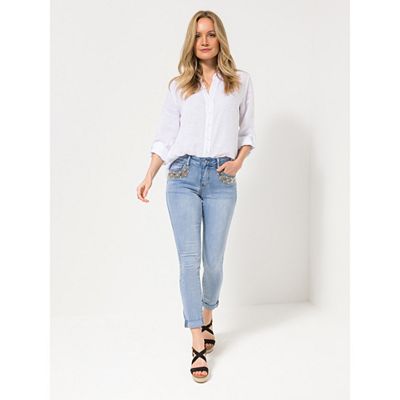 DINE 'N' DANCE Jeanshose Salsa 5-Pocket-Style Schmuckdetails knöchellang