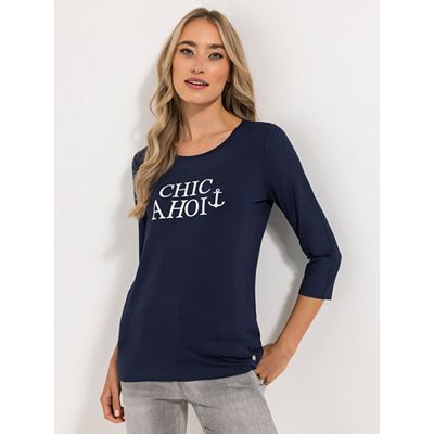 STRANDFEIN Shirt, 3/4-Arm Rundhalsausschnitt mit ECOVERO Viskose figurumspielend