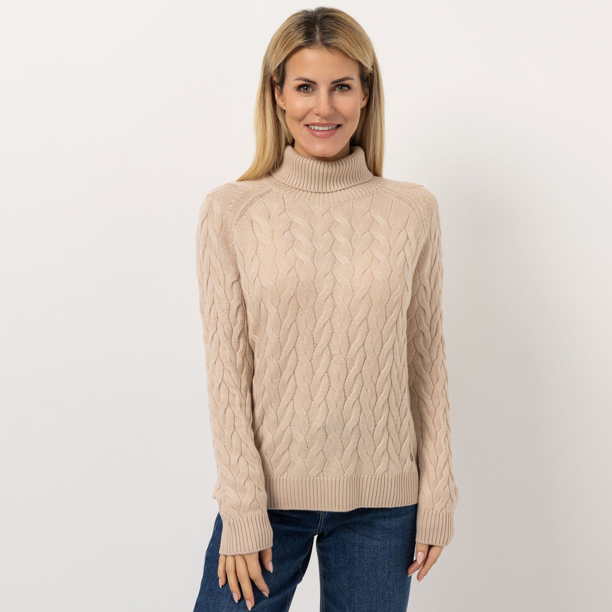 STRANDFEIN Pullover Rollkragen Zopfmuster figurumspielend