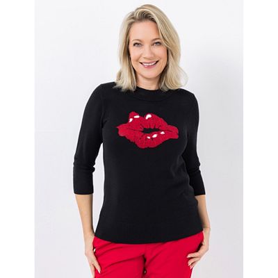 KILIAN KERNER SENSES Pullover, 3/4-Arm Rundhals Intarsie mit Strass figurumspielend