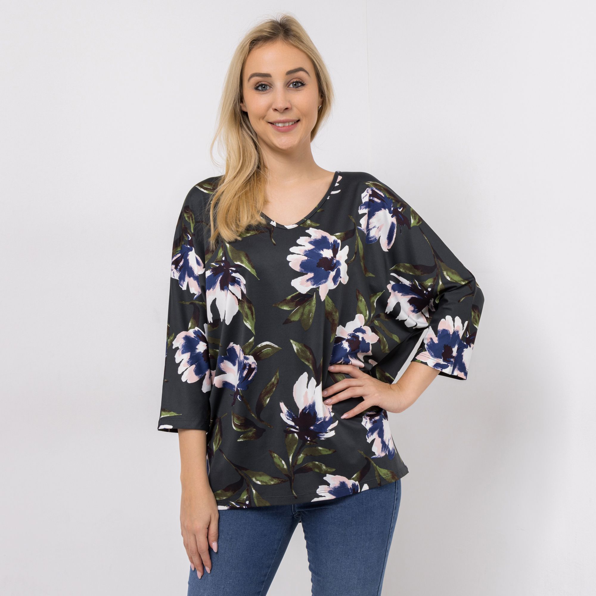 KIM & CO. Shirt, 3/4-Arm Brazil Knit Jersey überschnittener Ärmel figurumspielend