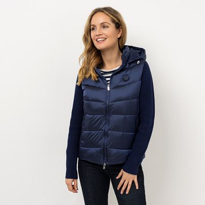 STRANDFEIN Steppjacke gestrickte Ärmel 2-Wege-Reißverschluss figurumspielend