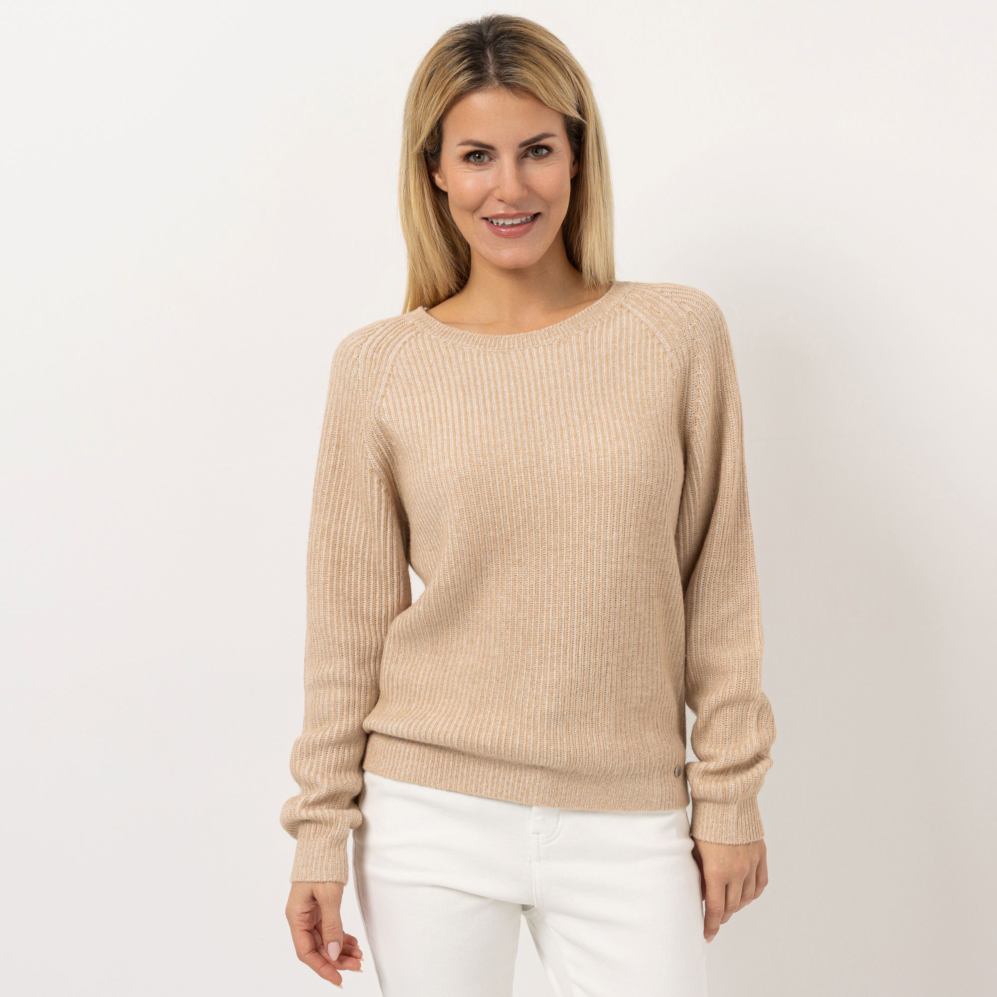 STRANDFEIN Pullover, Raglan Rundhalsausschnitt Rippstruktur leger weit