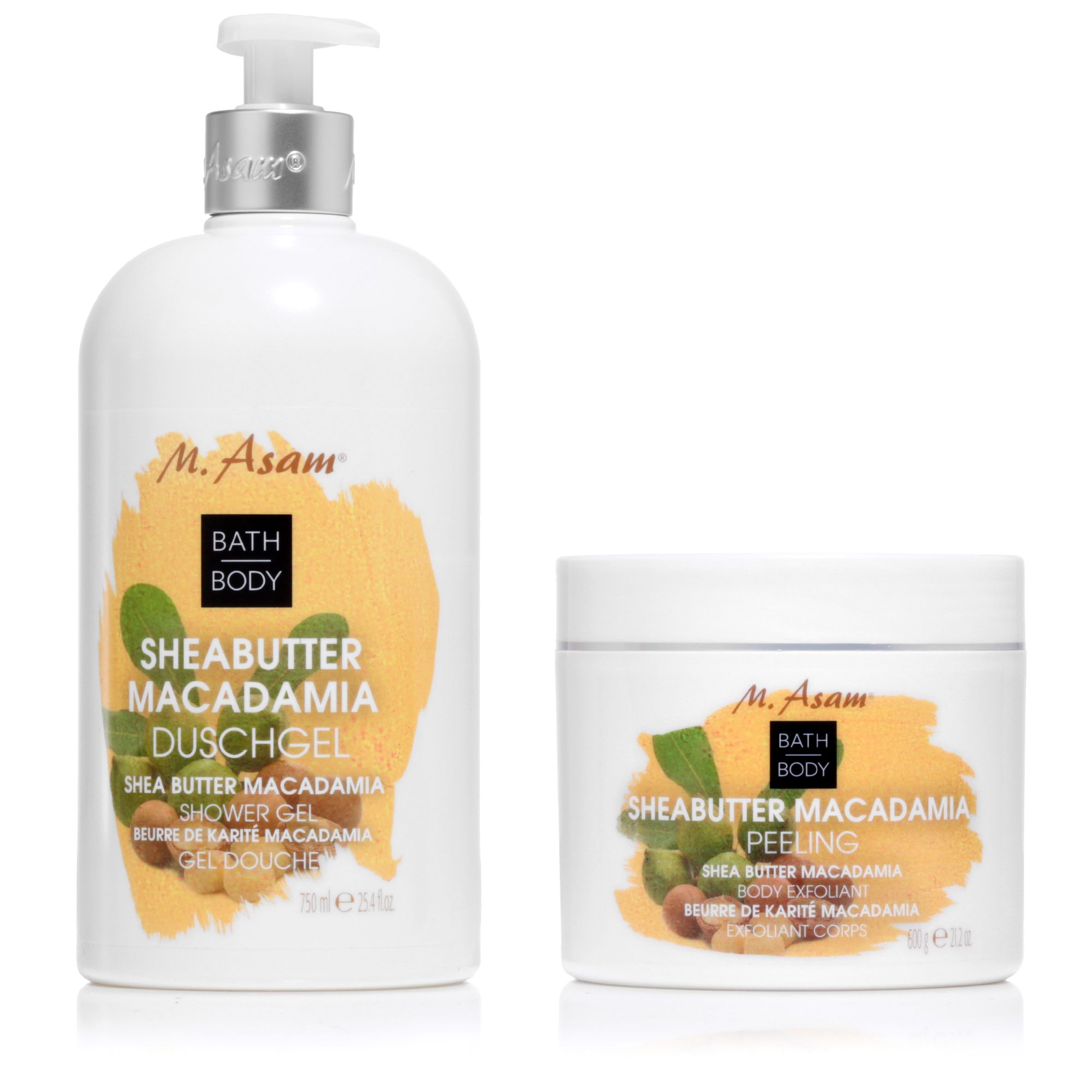 M.ASAM® Sheabutter Macadamia Duschgel 750ml & Körperpeeling 600g