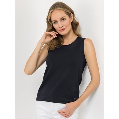 STRANDFEIN Stricktop Rundhalsausschnitt mit Rippbundabschluss figurumspielend