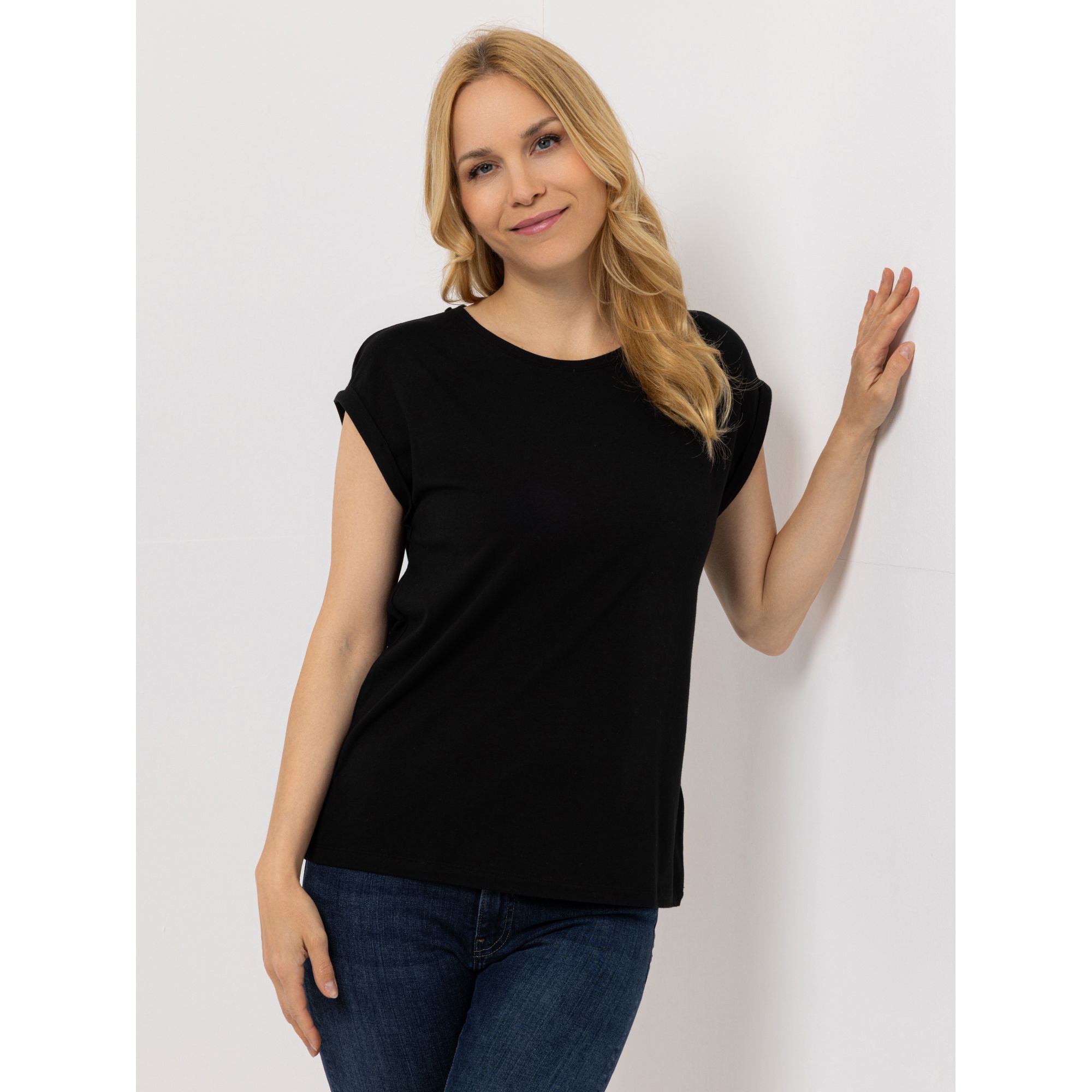 ANNI FOR FRIENDS Shirt Rundhalsausschnitt Ärmelaufschlag leger weit