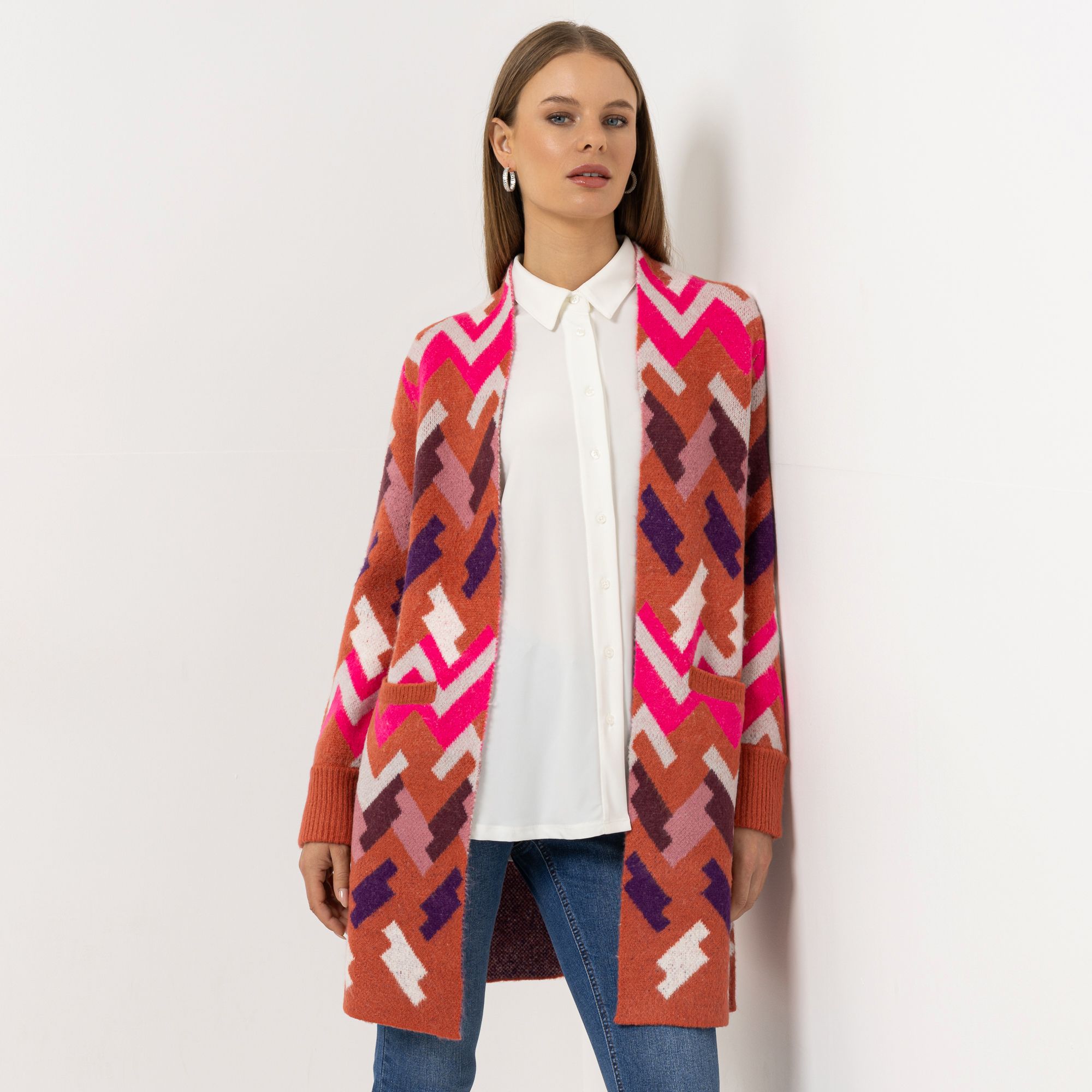 STEFFEN SCHRAUT Strickjacke offene Front Jacquard-Strick figurumspielend