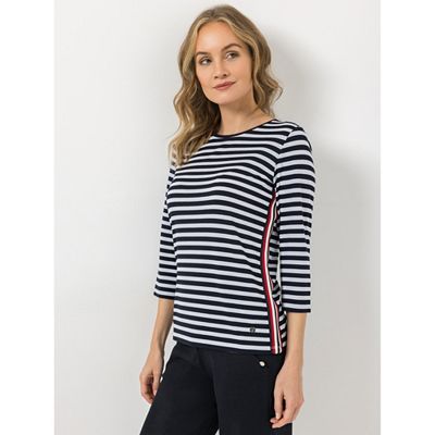 STRANDFEIN Streifenshirt Rundhalsausschnitt Streifentape seitlich figurumspielend