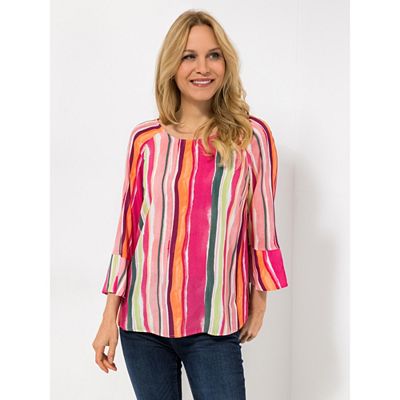 Thumbnail - DINE 'N' DANCE Bluse, 1/1-Arm Rundhalsausschnitt Allover-Druck leger weit