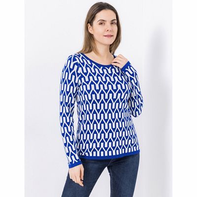 EVA LUTZ Pullover Rundhalsausschnitt Jacquard-Muster figurumspielend