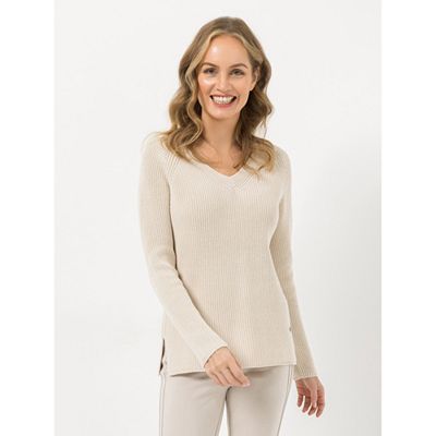 STRANDFEIN Pullover V-Ausschnitt Raglan Ärmel figurumspielend