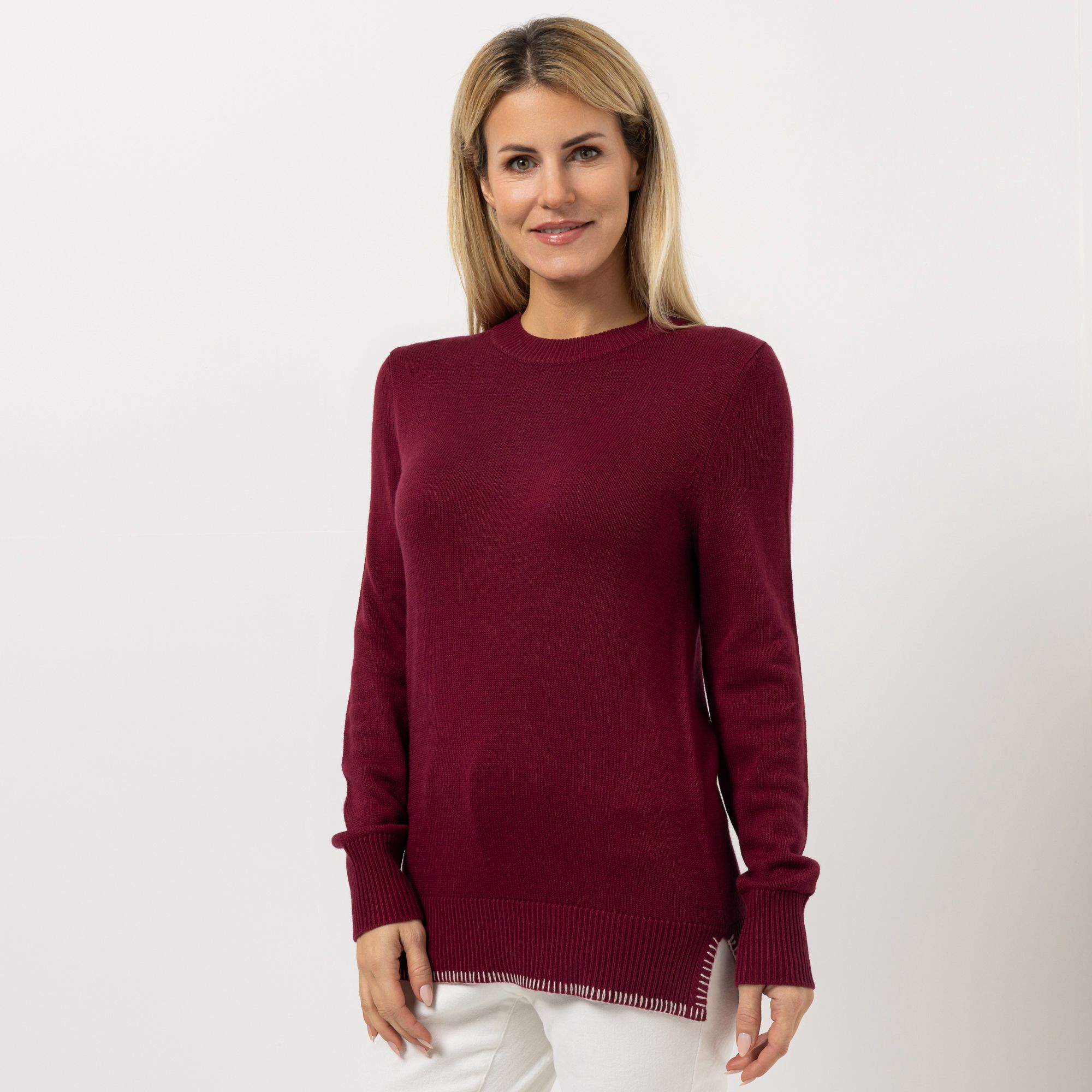 STRANDFEIN Pullover leichter Stehkragen dekorative Stickerei figurumspielend