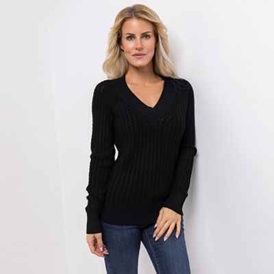 EVA LUTZ Pullover V-Ausschnitt Zopfstrickmuster figurbetont