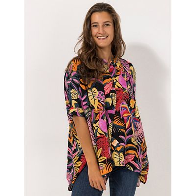 DINE 'N' DANCE Bluse, 3/4-Arm Stehkragen durchgeknöpft oversize