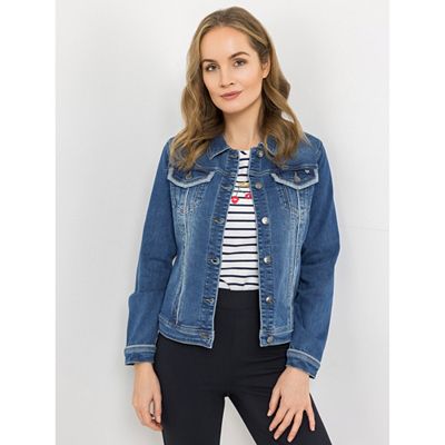 STRANDFEIN Jeansjacke Knopfleiste Herz-Stickerei figurumspielend