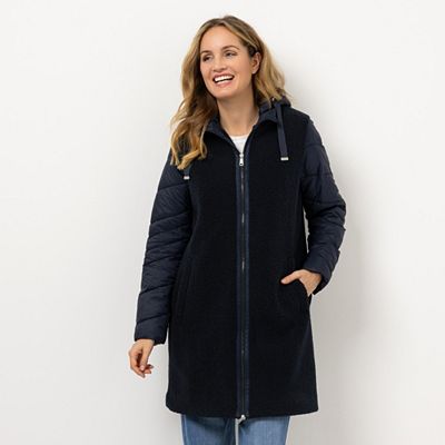 STRANDFEIN Materialmix Mantel Teddy und Stepp abnehmbare Kapuze figurumspielend