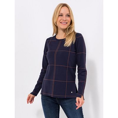 EVA LUTZ Pullover, 1/1-Arm Rundhalsausschnitt Jacquardstrick figurumspielend