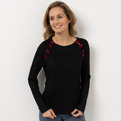 KILIAN KERNER SENSES Shirt, Langarm Cut Outs mit Kuss-Applikation figurumspielend