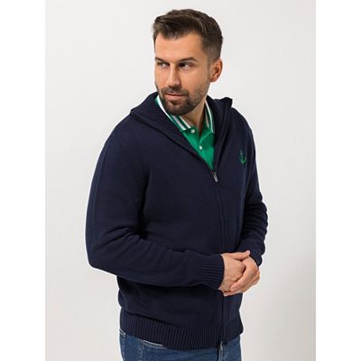 STRANDFEIN Menswear Cardigan Troyerkragen 2-Wege-Reißverschluss Anker-Stickerei