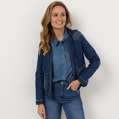 Thumbnail - STRANDFEIN Jeansjacke mit Steppkapuze abnehmbar aufgesetzte Taschen figurumspielend