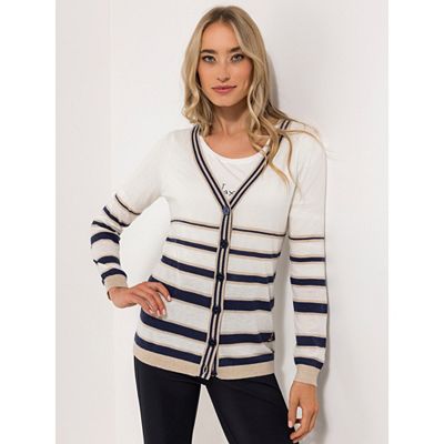 STRANDFEIN Cardigan V-Ausschnitt Knopfleiste figurumspielend