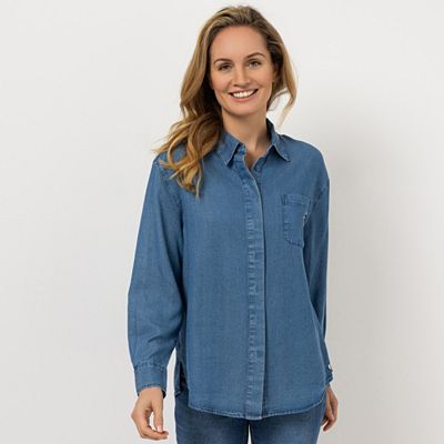 Thumbnail - STRANDFEIN Bluse Hemdblusenkragen Denim-Optik legere Passform