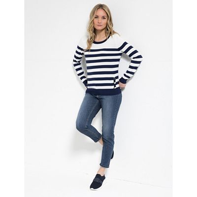STRANDFEIN Pullover Rundhalsausschnitt gestreift figurumspielend