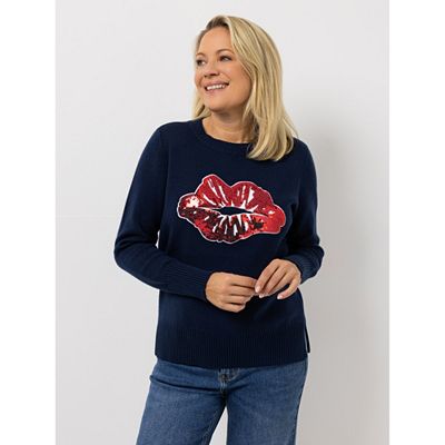 KILIAN KERNER SENSES Pullover, Langarm Paillettenkuss Kuss-Plakette figurumspielend