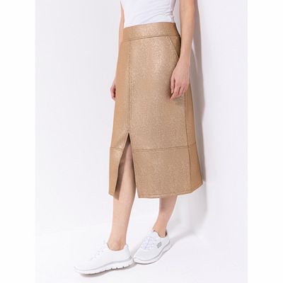 KIM & CO. Rock, Midi-Länge Scuba Leder Optik metallischer Folien-Druck