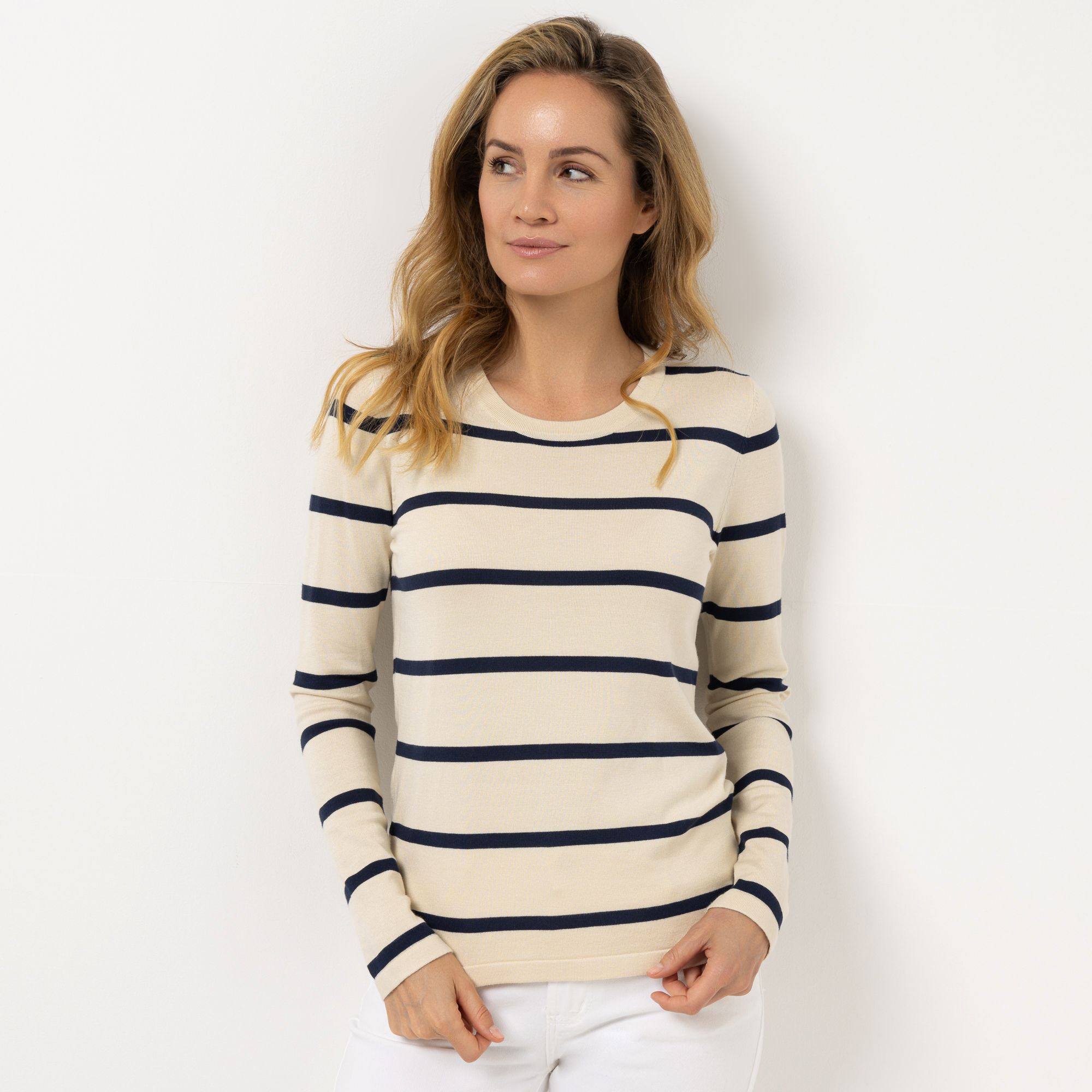 STRANDFEIN Pullover, gestreift Rundhalsausschnitt Rippbundabschlüsse figurumspielend