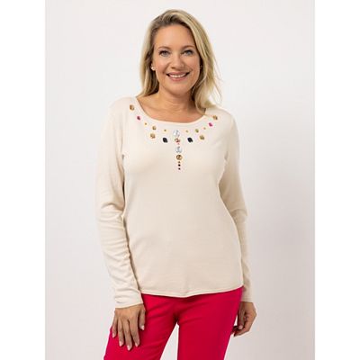 Thumbnail - KILIAN KERNER SENSES Pullover, Langarm Schmucksteine Kuss-Plakette figurumspielend