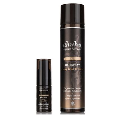 ahuhu organic hair care Strong Hold & Shine Hairspray 300ml Boost it Up! 2 Go 10g