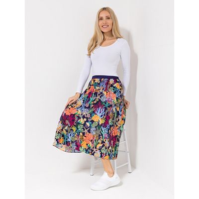 ANNI FOR FRIENDS Plisseerock Rundumdehnbund Allover-Druck wadenumspielend