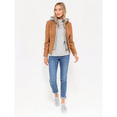 STRANDFEIN Lederjacke Lammnappa Sweatkapuze figurbetont