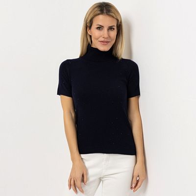 STRANDFEIN Pullover, 1/2-Arm Rollkragen Strasssteine Allover figurbetont