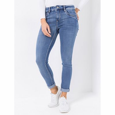 Thumbnail - DINE 'N' DANCE Jeanshose Salsa 5-Pocket-Style Umschlag am Saum schmales Bein
