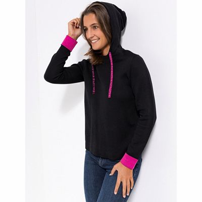 EVA LUTZ Pullover Kapuze Rundhalsausschnitt figurumspielend